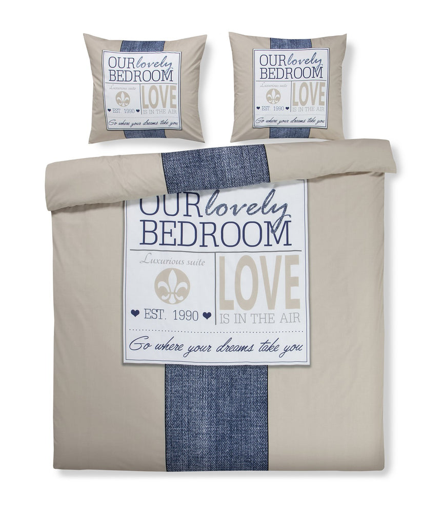 Bettwäsche Antonio 100 Beige / Blau 135cm x 200cm / 80cm x 80cm