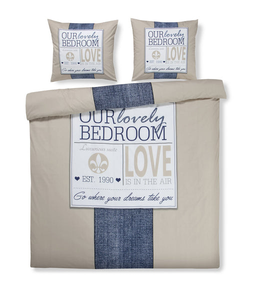 Bettwäsche Antonio 100 Beige / Blau 135cm x 200cm / 80cm x 80cm