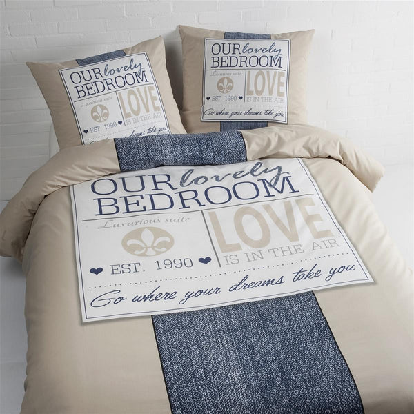 Bettwäsche Antonio 100 Beige / Blau 135cm x 200cm / 80cm x 80cm